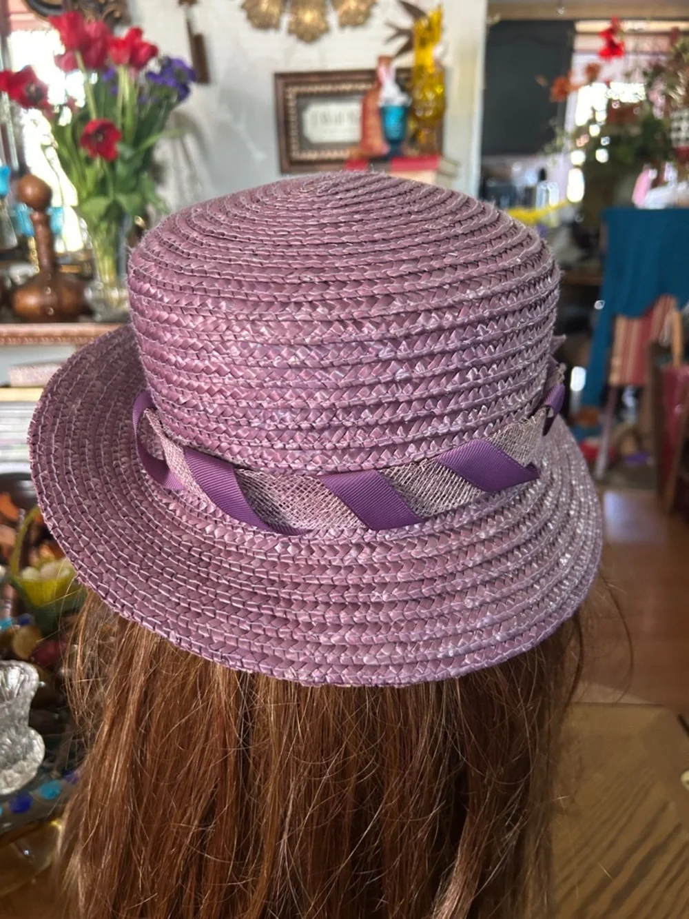 Vintage Purple Straw Hat - Picture 4 of 7